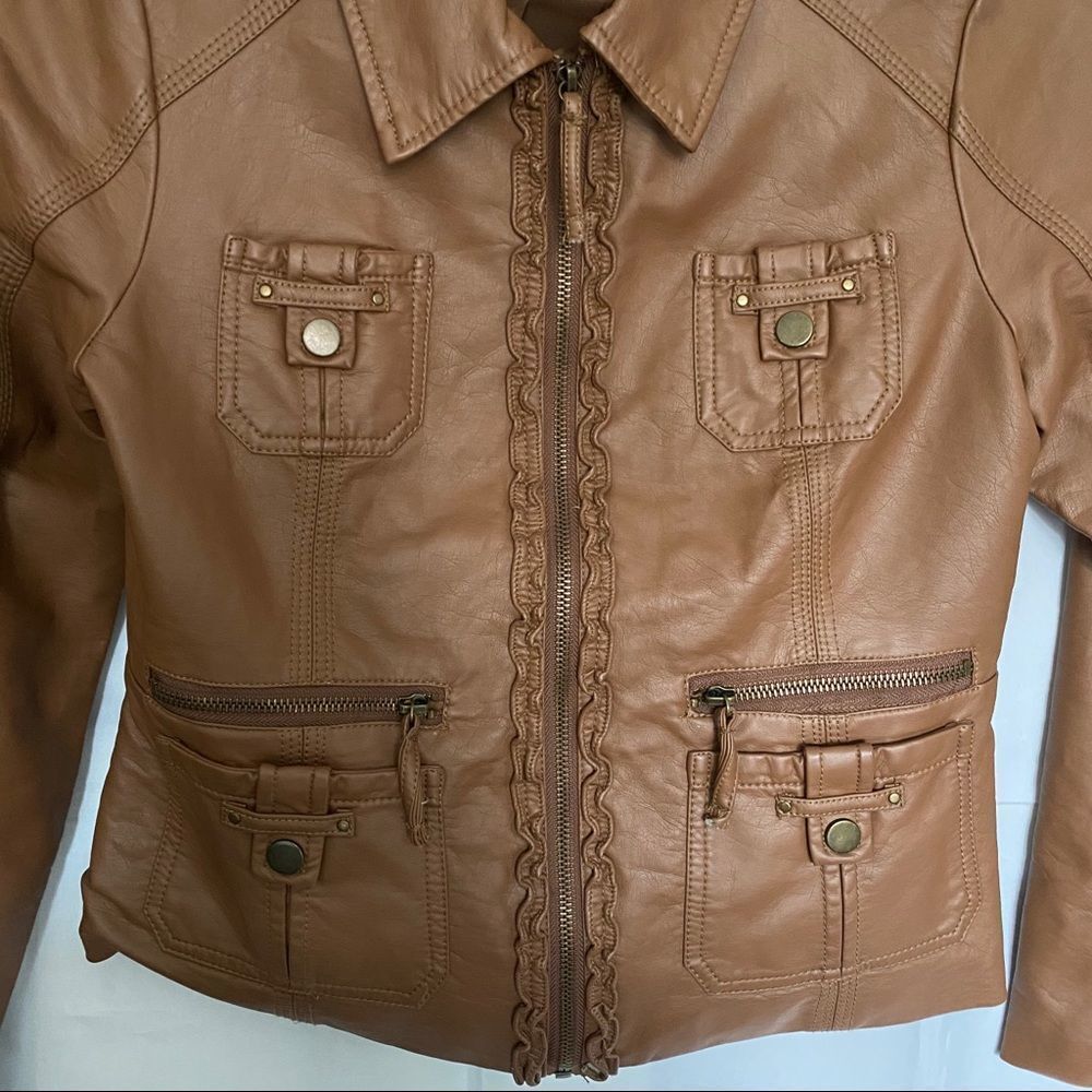 “SugarFly”  Brown Faux Leather Bomber Jacket - Picture 2 of 7